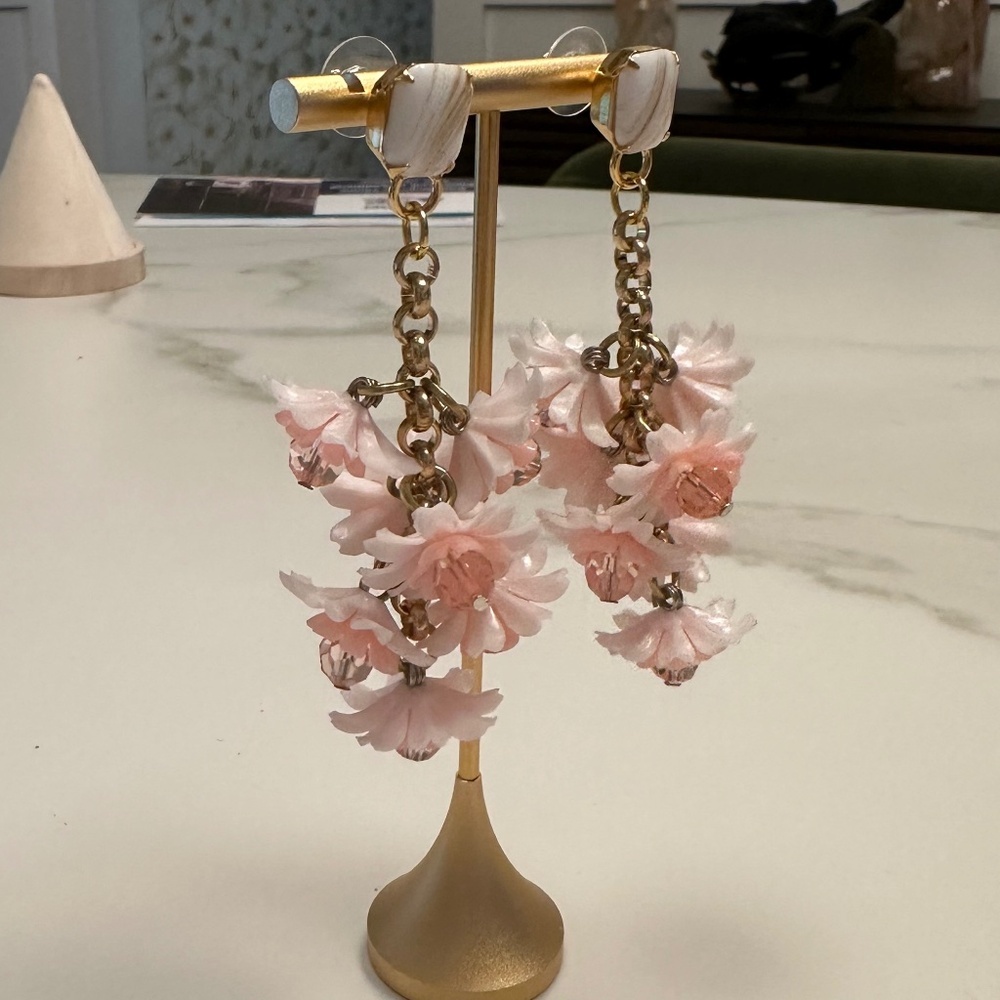 Danny Pollak - Playful Pink Floral Crystal Drop Statement Earrings - Picture 6 of 12